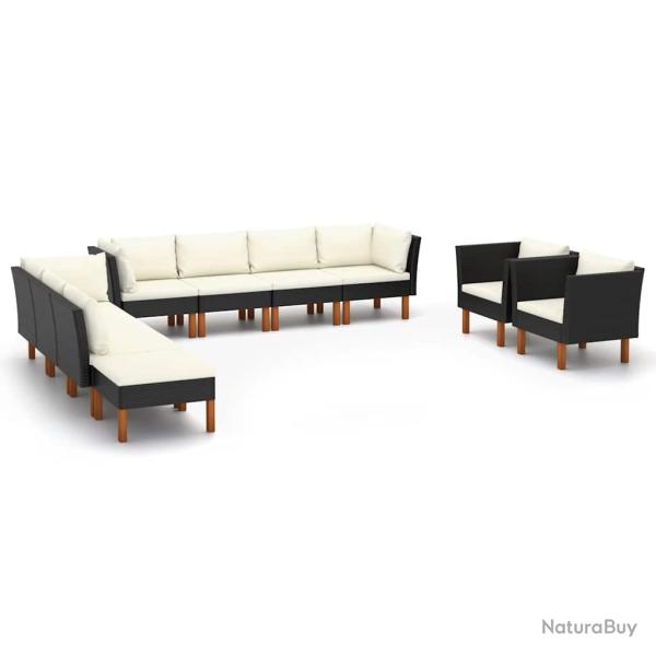 Salon de 10 pcs R�sine tress�e et bois d'eucalyptus Noir