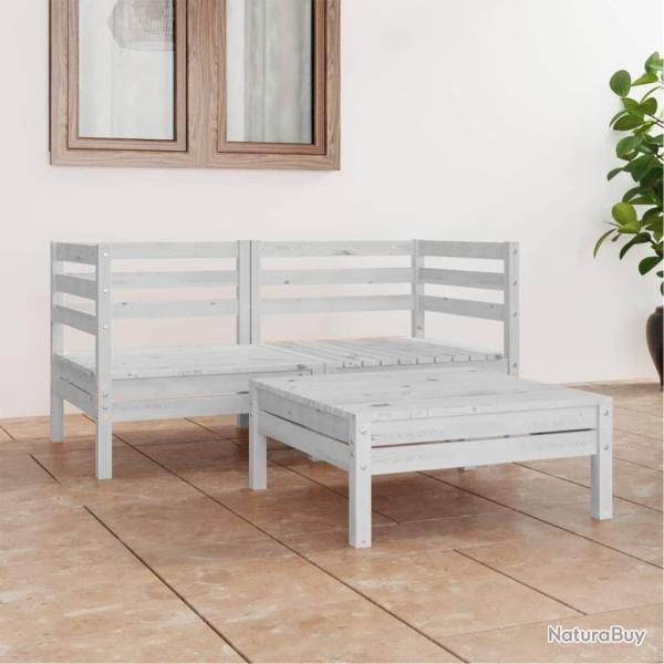 Salon de 3 pcs blanc bois de pin massif