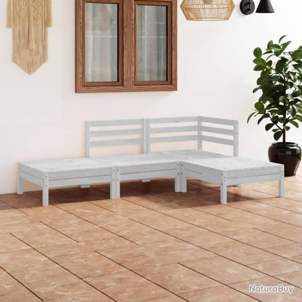 Salon de 4 pcs blanc bois de pin massif