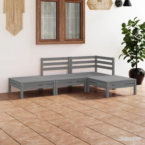 Salon de 4 pcs Gris Bois de pin massif