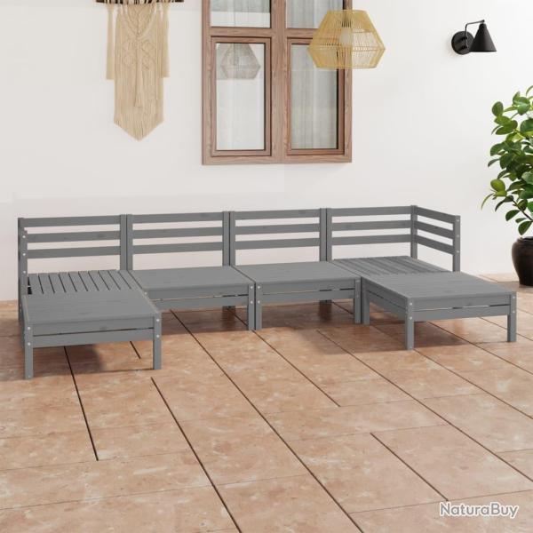 Salon de 6 pcs Gris Bois de pin massif