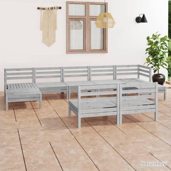 Salon de 9 pcs Blanc Bois de pin massif