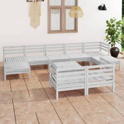 Salon de 10 pcs Blanc Bois de pin massif
