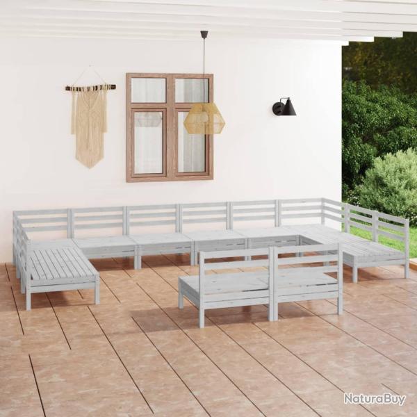 Salon de 12 pcs Blanc Bois de pin massif
