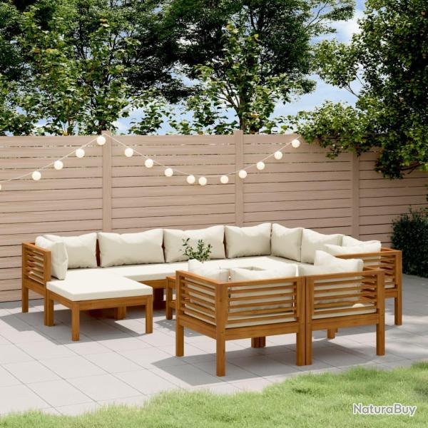 Salon de 10 pcs avec coussin cr�me Bois d'acacia solide