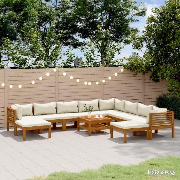 Salon de 11 pcs avec coussin cr�me Bois d'acacia solide