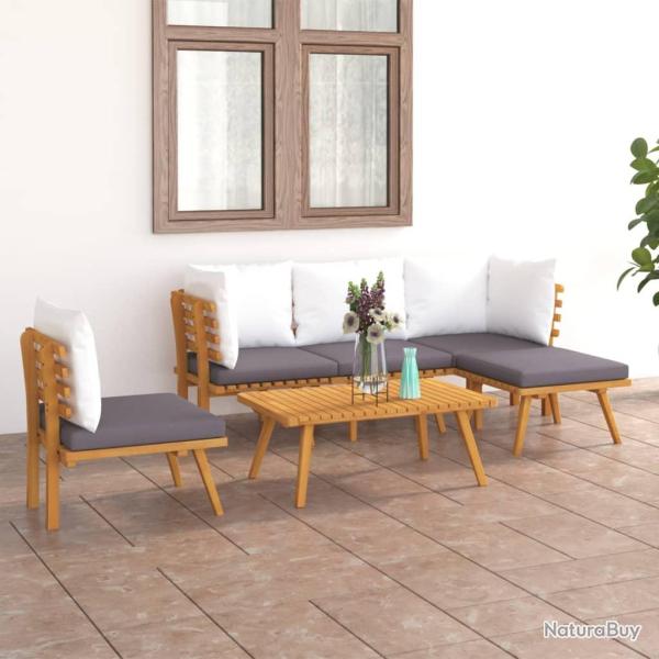 Salon de 6 pcs avec coussins Bois d'acacia solide