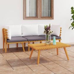 Salon de 3 pcs avec coussins Bois d'acacia massif