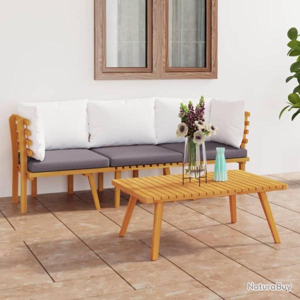 Salon de 3 pcs avec coussins Bois d'acacia massif