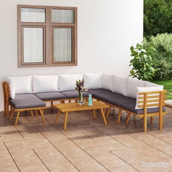 Salon de 9 pcs avec coussins Bois d'acacia solide