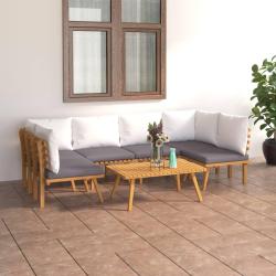 Salon de 7 pi&egrave;ces avec coussins, en bois d'acacia massif