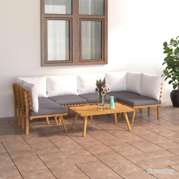 Salon de 7 pi�ces avec coussins, en bois d'acacia massif