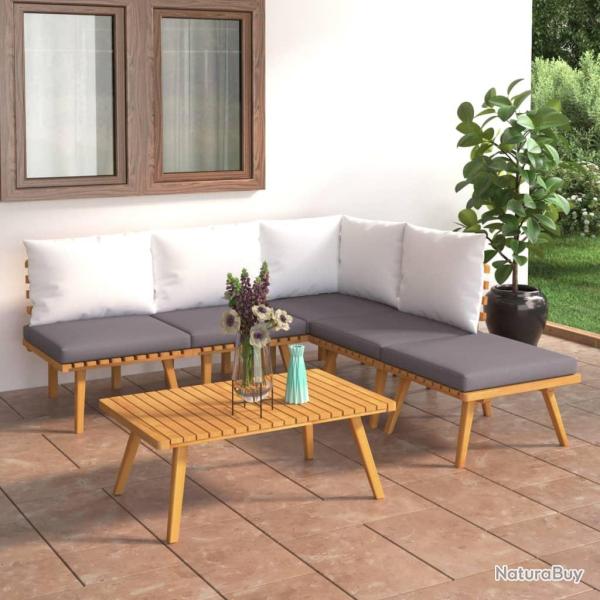 Salon de 6 pcs avec coussins Bois d'acacia solide