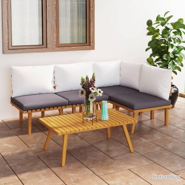 Salon de 5 pcs avec coussins Bois d'acacia solide