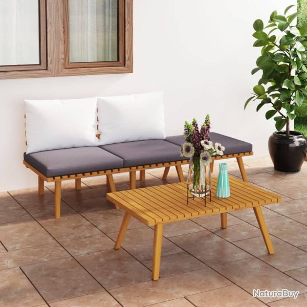Salon de 4 pcs avec coussins Bois d'acacia solide