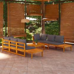 Salon de 5 pcs avec coussins gris fonc&eacute; Bois d'acacia