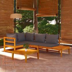 Salon 4 pi&egrave;ces avec coussins gris fonc&eacute;, en bois d'acacia