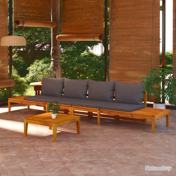 Bancs de avec coussins gris fonc� lot de 2 Bois d'acacia
