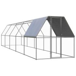 Poulailler d'ext&eacute;rieur 2x10x2 m Acier galvanis&eacute;