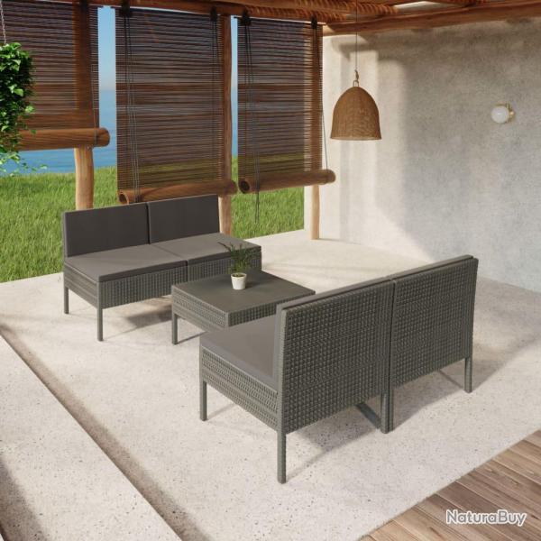 Salon de 5 pcs avec coussins r�sine tress�e gris