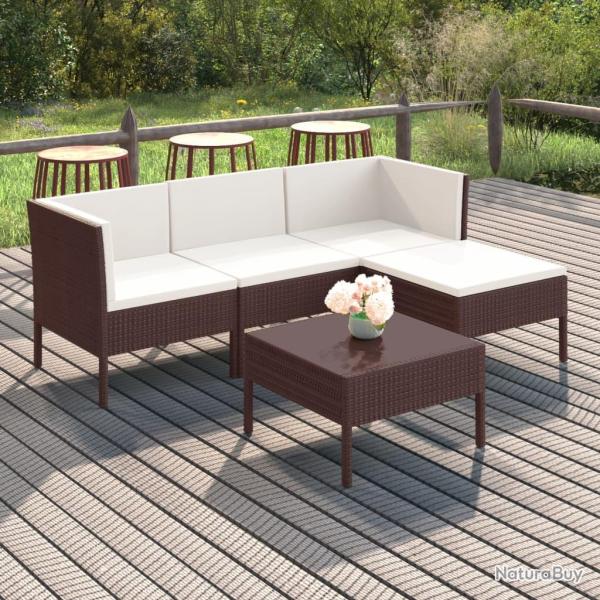Salon de 5 pcs avec coussins r�sine tress�e marron