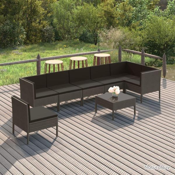 Salon de  8 pcs avec coussins r�sine tress�e gris