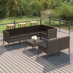 Salon de  8 pcs avec coussins r&eacute;sine tress&eacute;e gris