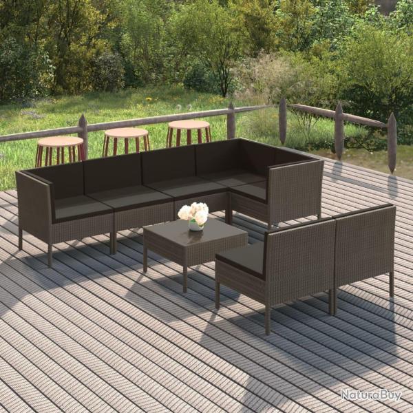 Salon de  8 pcs avec coussins r�sine tress�e gris