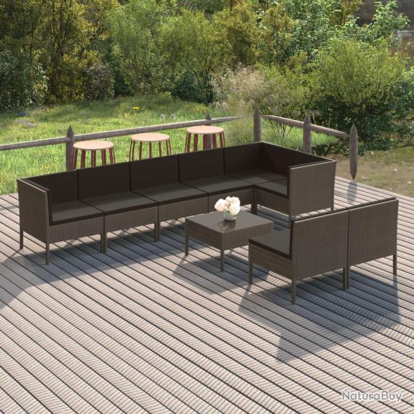 Salon de  9 pcs avec coussins R�sine tress�e Gris