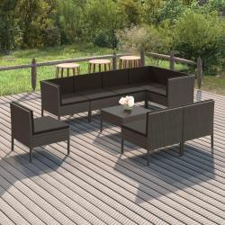 Salon de  9 pcs avec coussins R&eacute;sine tress&eacute;e Gris