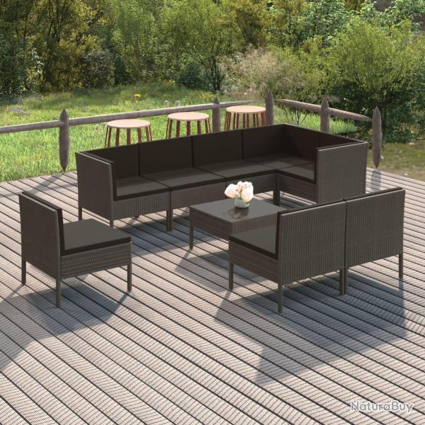 Salon de  9 pcs avec coussins R�sine tress�e Gris