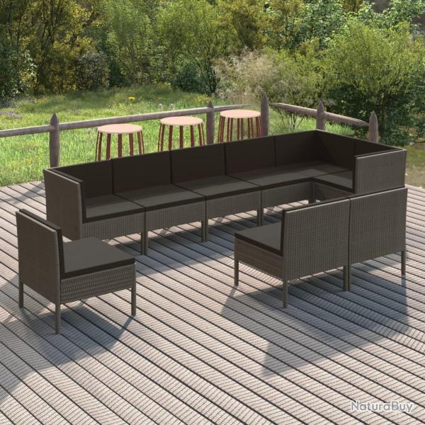 Salon de  9 pcs avec coussins R�sine tress�e Gris