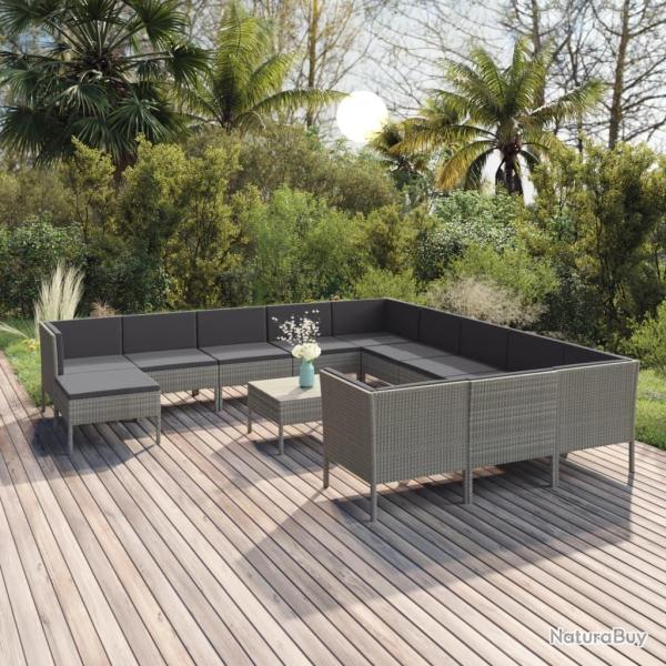 Salon de 13 pcs avec coussins r�sine tress�e gris