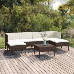 Salon de 7 pi&egrave;ces avec coussins marron, en r&eacute;sine tress&eacute;e pour la terrasse