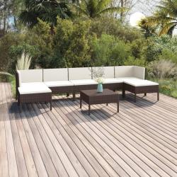 Salon de 8 pcs avec coussins r&eacute;sine tress&eacute;e marron