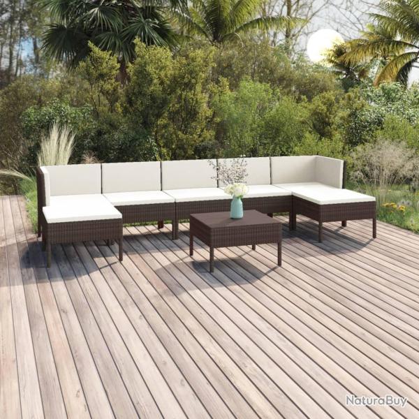 Salon de 8 pcs avec coussins r�sine tress�e marron