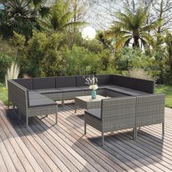 Salon de 12 pcs avec coussins R&eacute;sine tress&eacute;e Gris