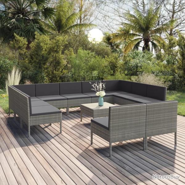 Salon de 12 pcs avec coussins R�sine tress�e Gris
