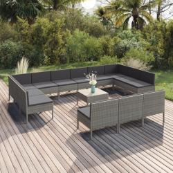 Salon de 14 pcs avec coussins R&eacute;sine tress&eacute;e Gris