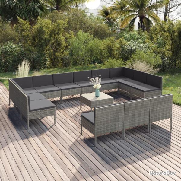 Salon de 14 pcs avec coussins R�sine tress�e Gris