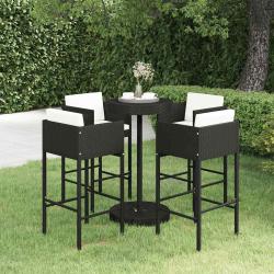 Ensemble de bar de 5 pcs et coussins R&eacute;sine tress&eacute;e Noir