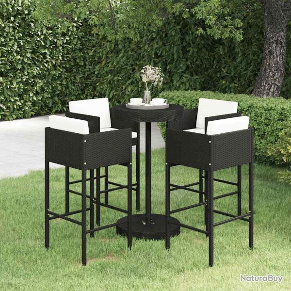 Ensemble de bar de 5 pcs et coussins R�sine tress�e Noir