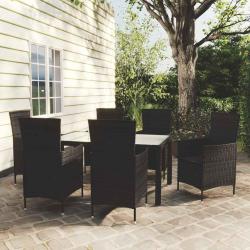 Salon de 7 pi&egrave;ces avec coussins, en r&eacute;sine tress&eacute;e noire, pour le jardin