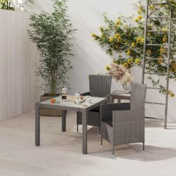Ensemble &agrave; manger d'ext&eacute;rieur 3pcs coussins gris r&eacute;sine tress&eacute;e