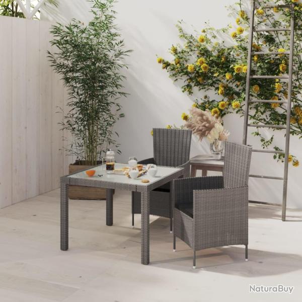 Ensemble � manger d'ext�rieur 3pcs coussins gris r�sine tress�e