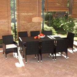 Ensemble &agrave; manger de coussins 9pcs R&eacute;sine tress&eacute;e Noir