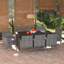 Ensemble &agrave; manger de et coussins 9 pcs Poly rotin Gris