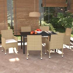 Ensemble &agrave; manger de et coussins 7 pcs Poly rotin Beige