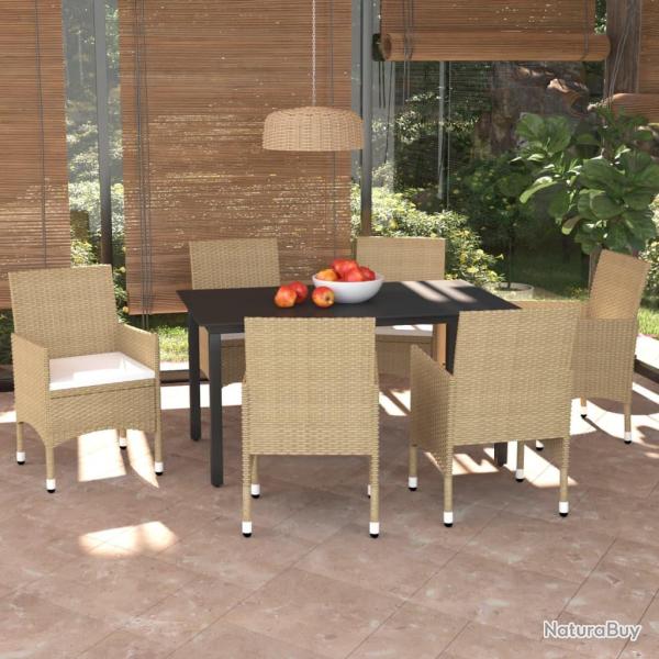 Ensemble � manger de et coussins 7 pcs Poly rotin Beige