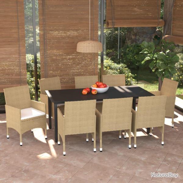 Ensemble � manger de et coussins 9 pcs Poly rotin Beige